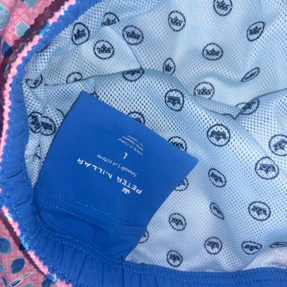 Peter Millar Crab Pattern Swim Trunks Board Shorts Pink Seaside Blue Size Large - Picture 5 of 11